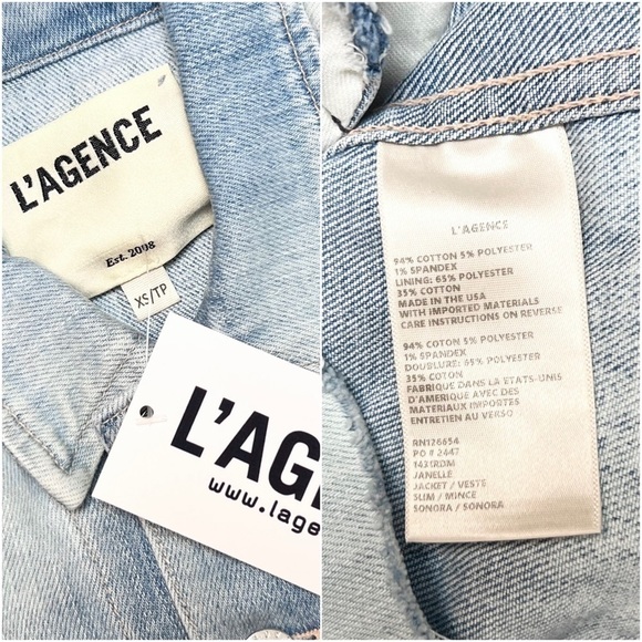 NWT L'AGENCE 90s Distressed Vintage Wash Denim Raw Hem Crop Slim Jean Jacket XS - Picture 14 of 16